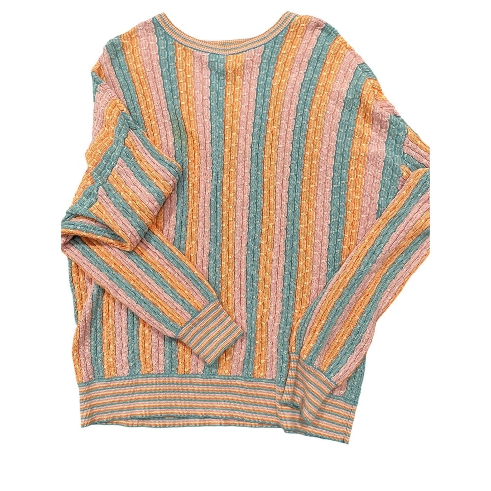 RVCA Womens Striped Knit Sweater Pink Orange Teal Crew Neck Long Sleeve Small